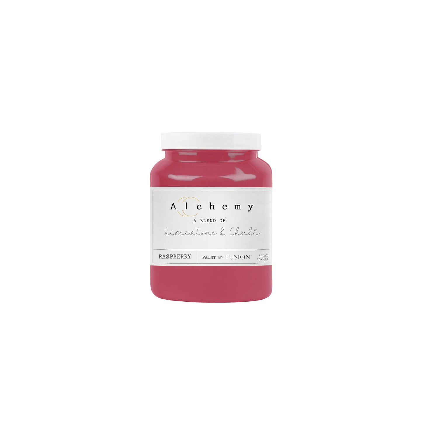 A jar of Alchemy by Fusion chalk paint in Raspberry color.