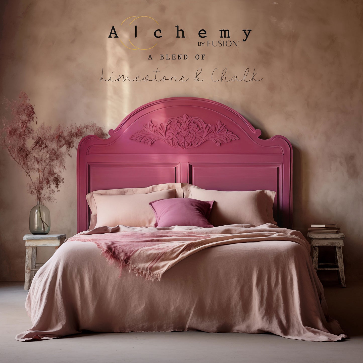A jar of Alchemy by Fusion chalk paint in Raspberry color.
