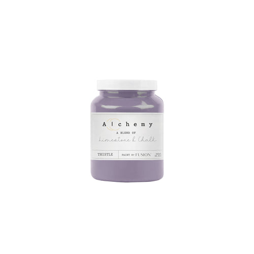 A jar of Alchemy by Fusion chalk paint in a thistle purple color.