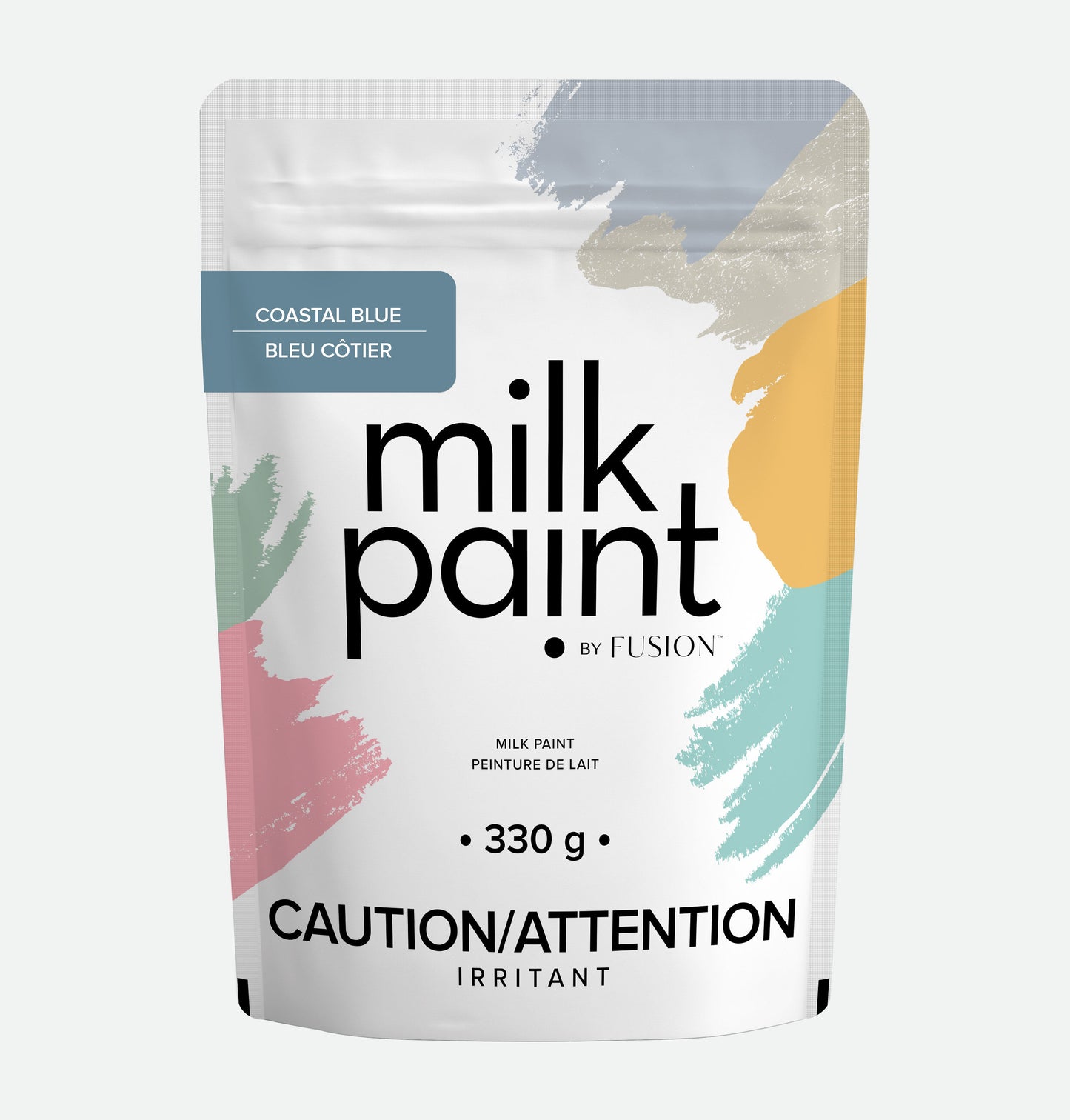 Package of milk paint by Fusion with colorful design on a white background
