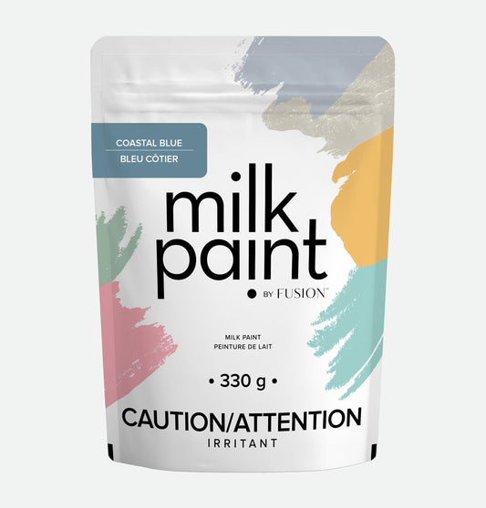 Package of milk paint by Fusion with colorful design on a white background