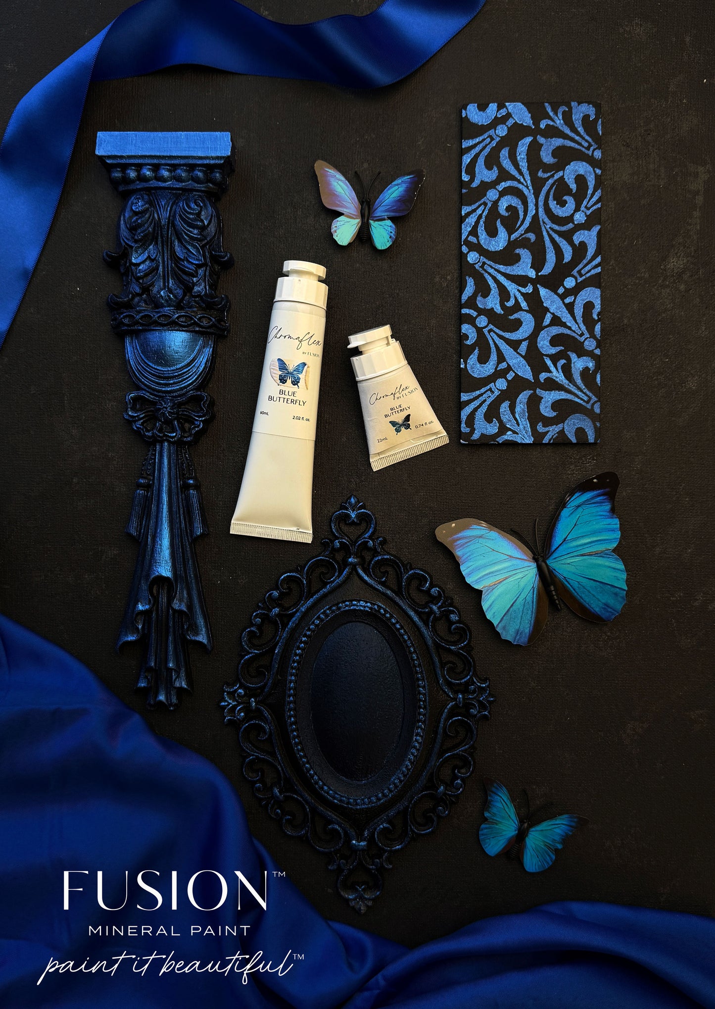 Fusion Mineral Paint with decorative elements on a dark background
