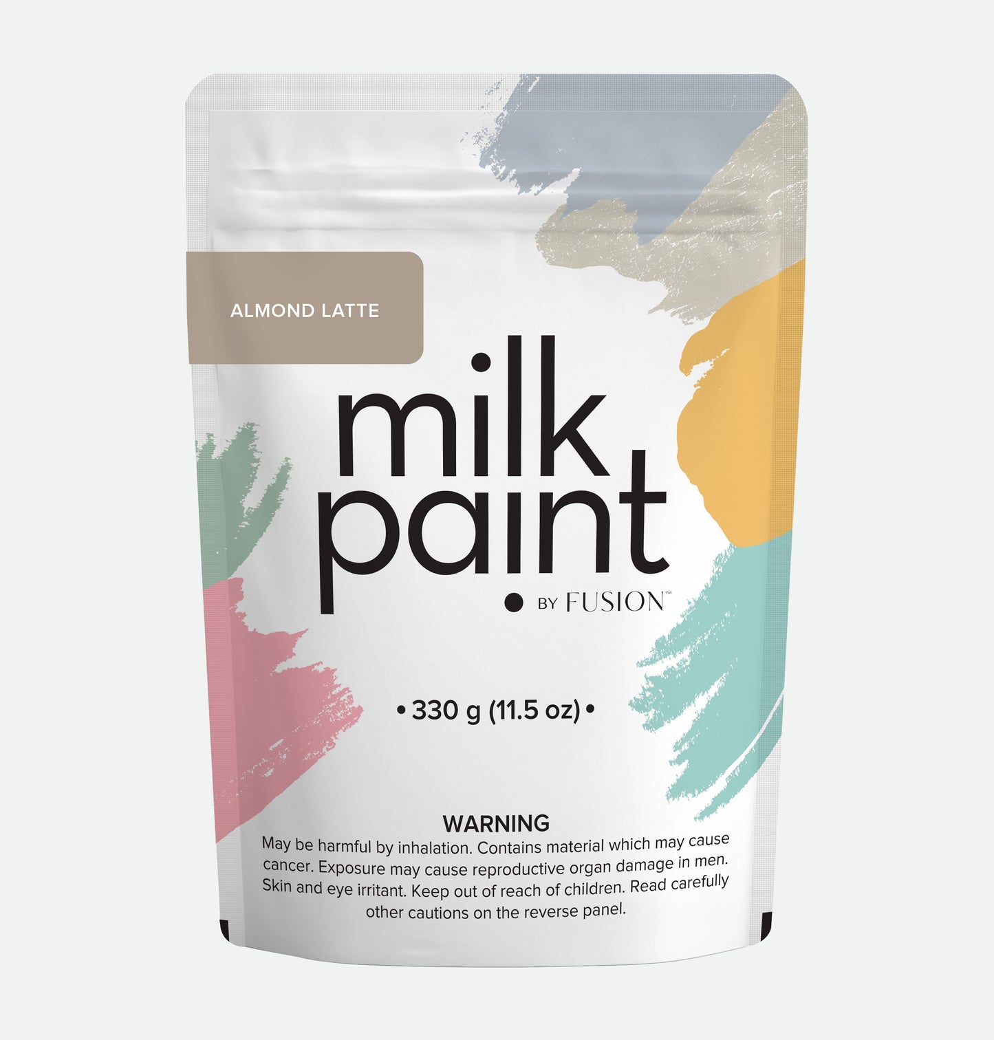 Package of milk paint by Fusion with colorful design on a white background