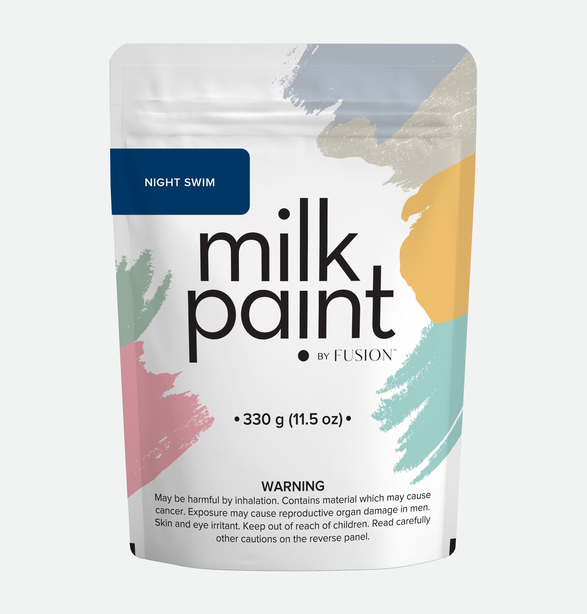 Packaging of milk paint by Fusion with colorful design on a white background
