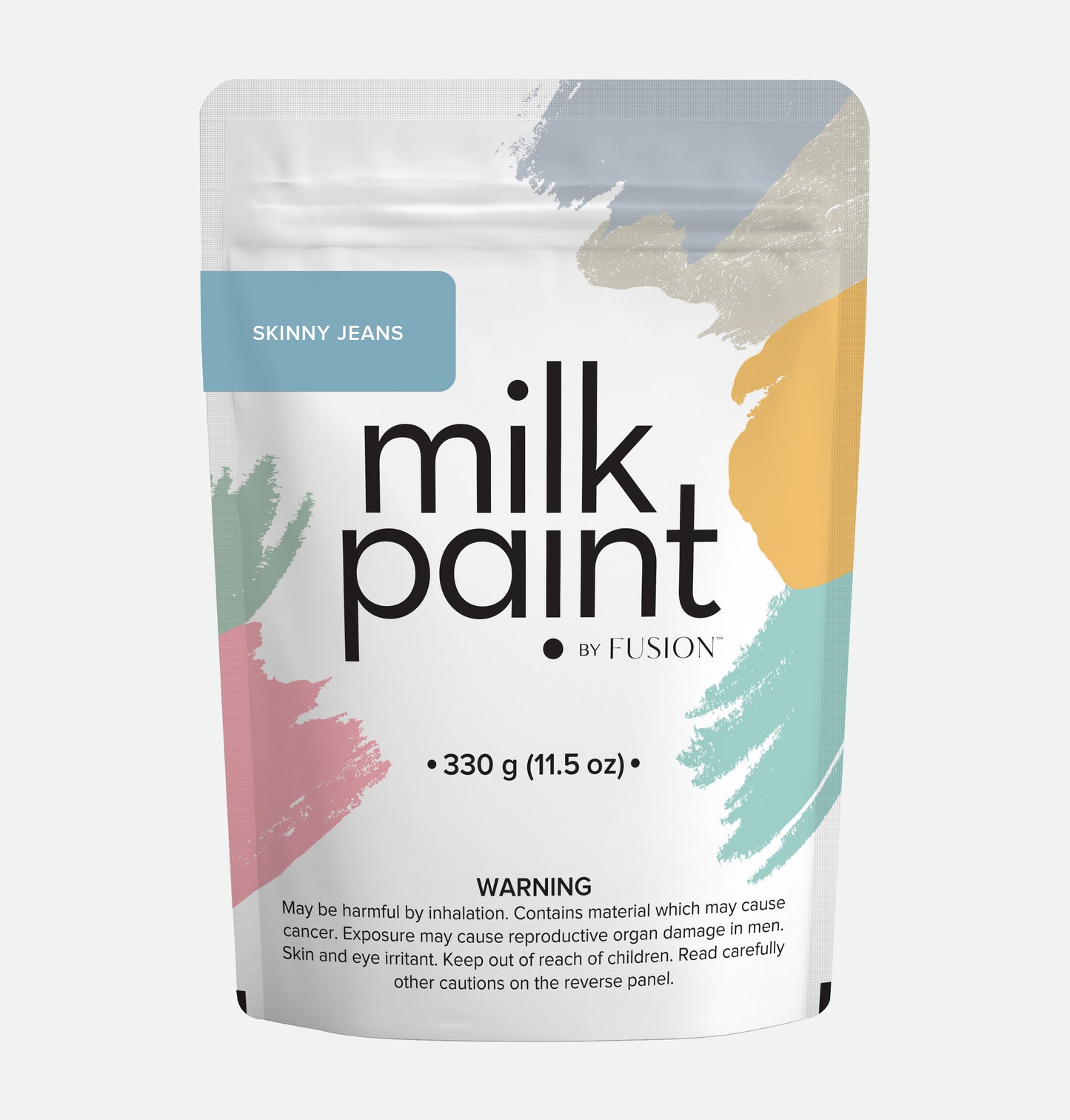 Package of milk paint by Fusion with colorful design on a white background