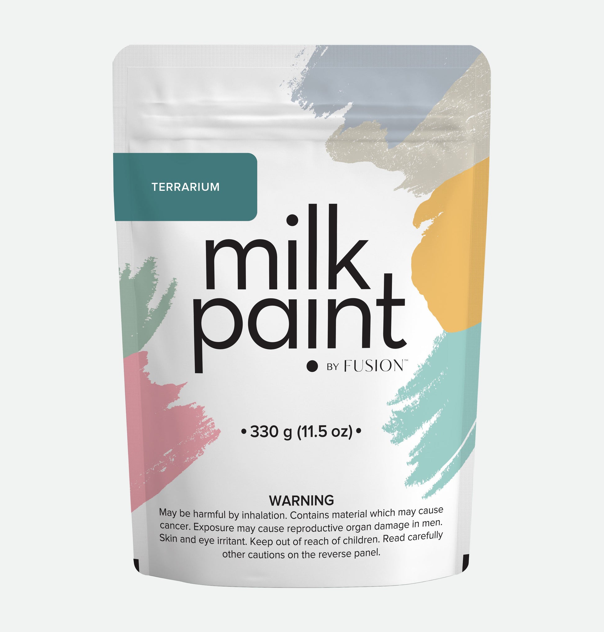 Package of milk paint by Fusion with colorful design on a white background