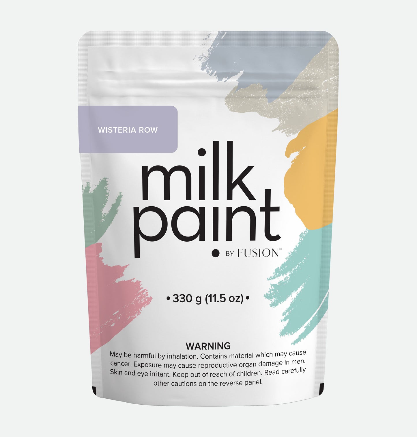 Packaging of milk paint by Fusion with colorful design on a white background