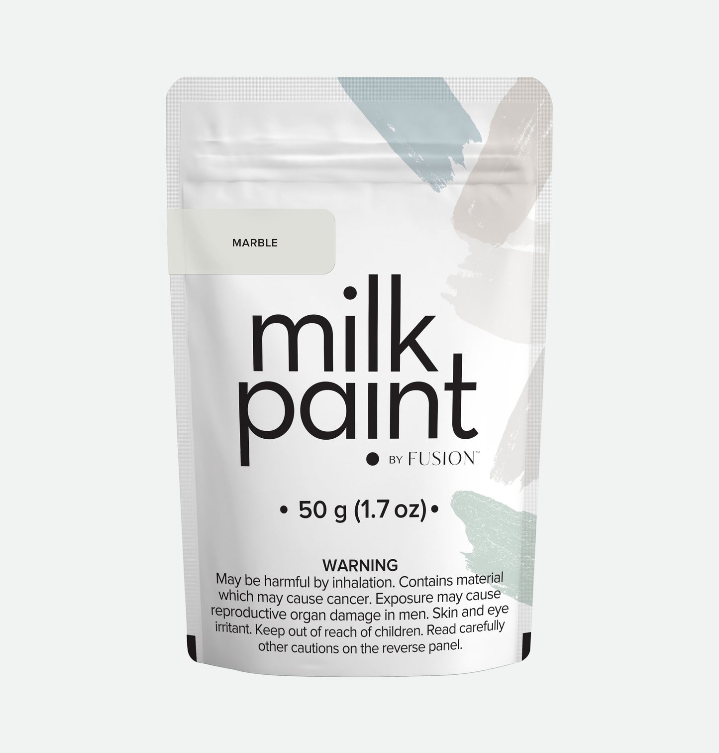 Packaging of milk paint by Fusion on a white background
