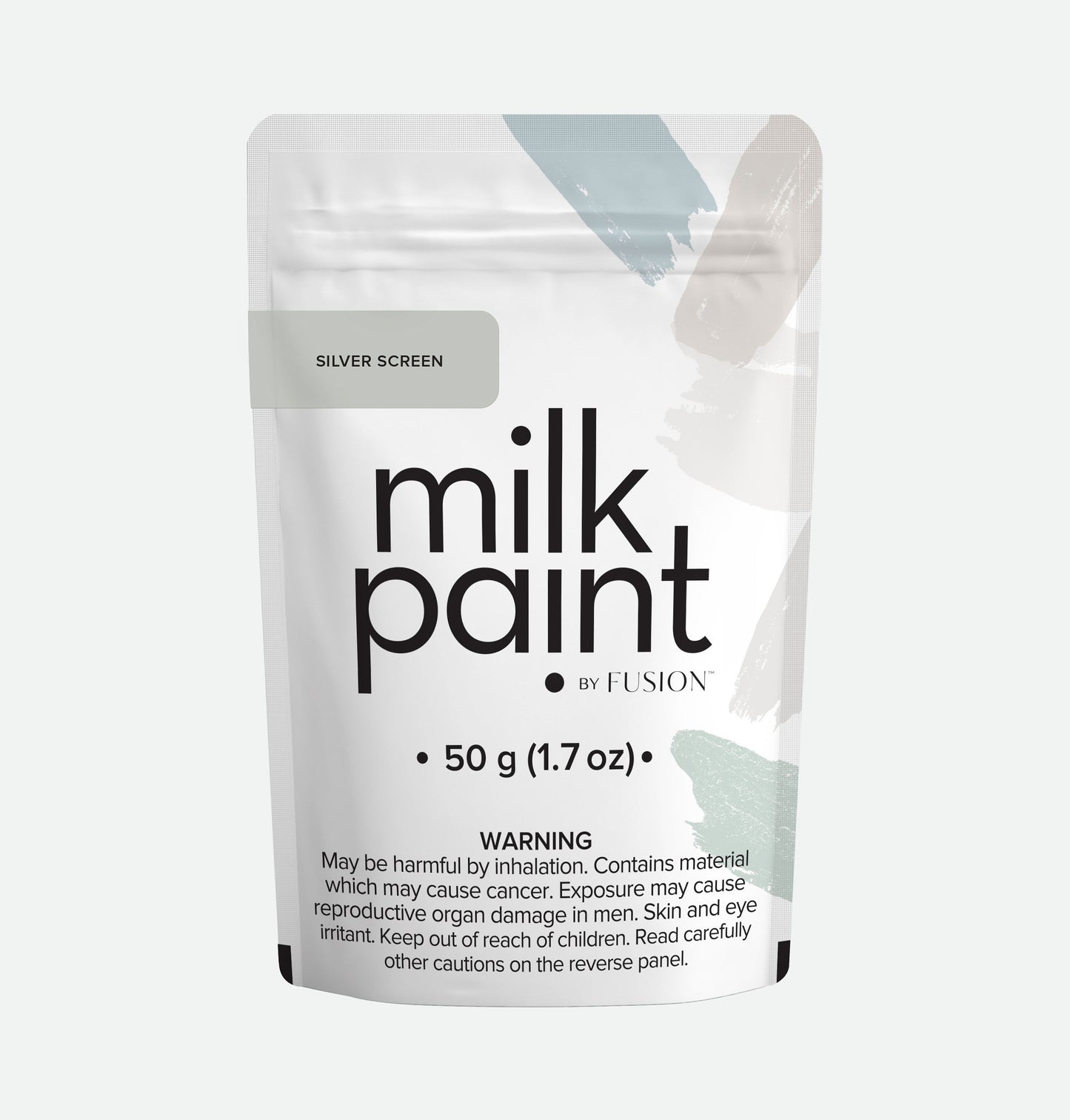 Packaging of milk paint by Fusion on a white background