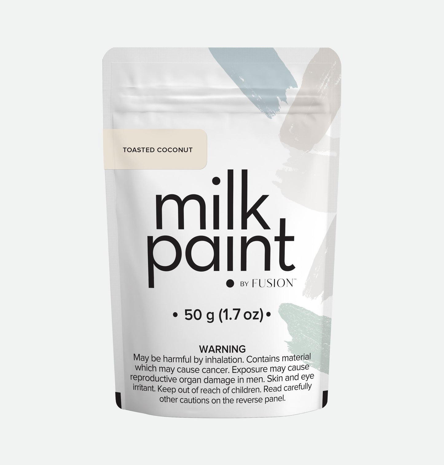 Packaging of milk paint by Fusion with a white background