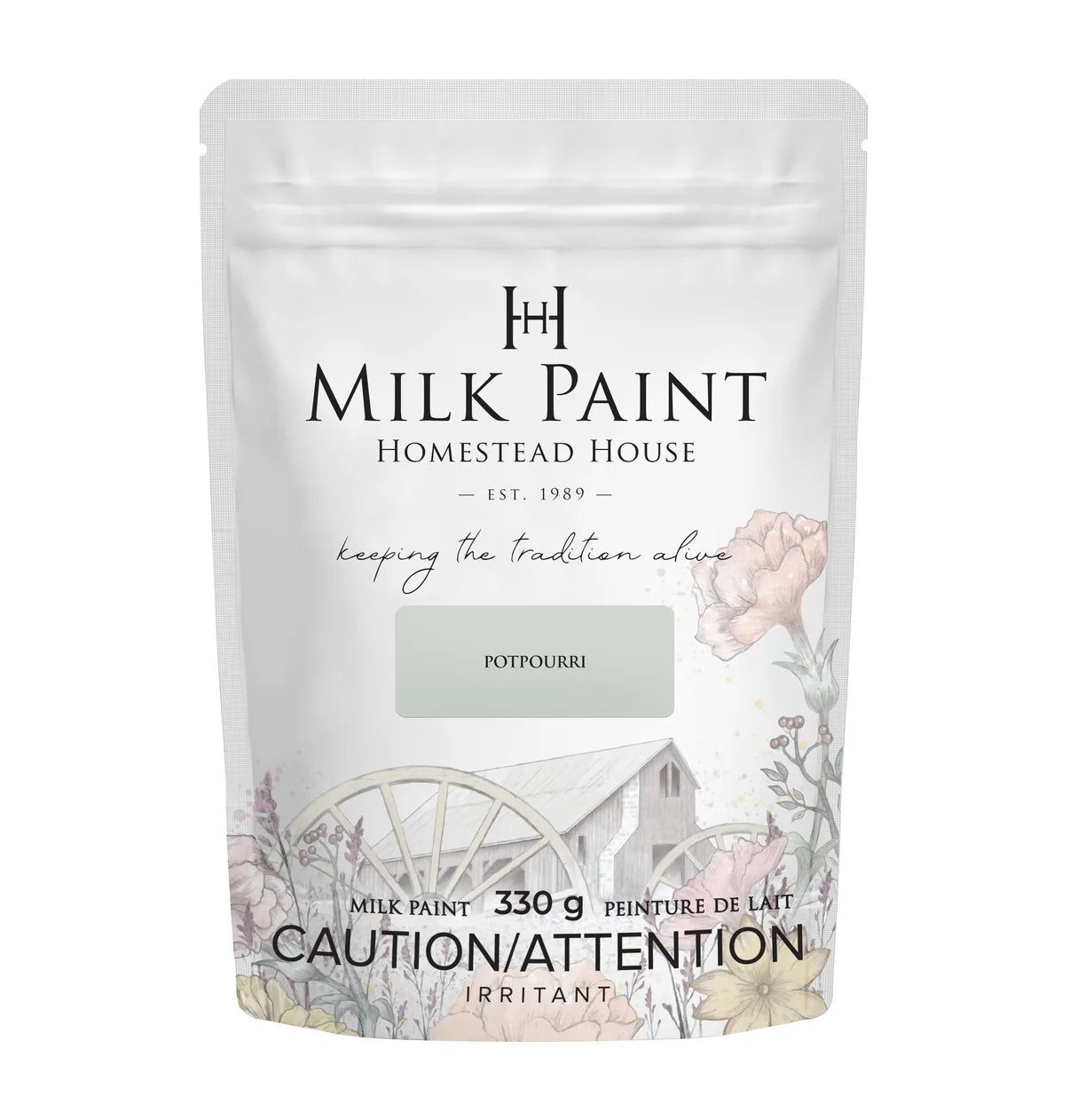 Milk paint packaging with 'Homestead House' branding on a white background