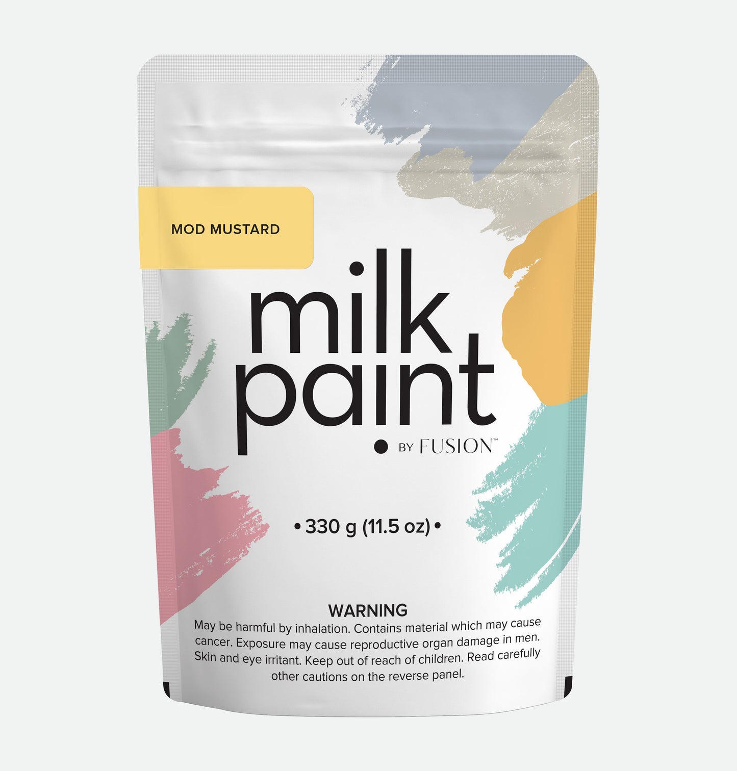 Packaging of milk paint by Fusion with colorful design on a white background