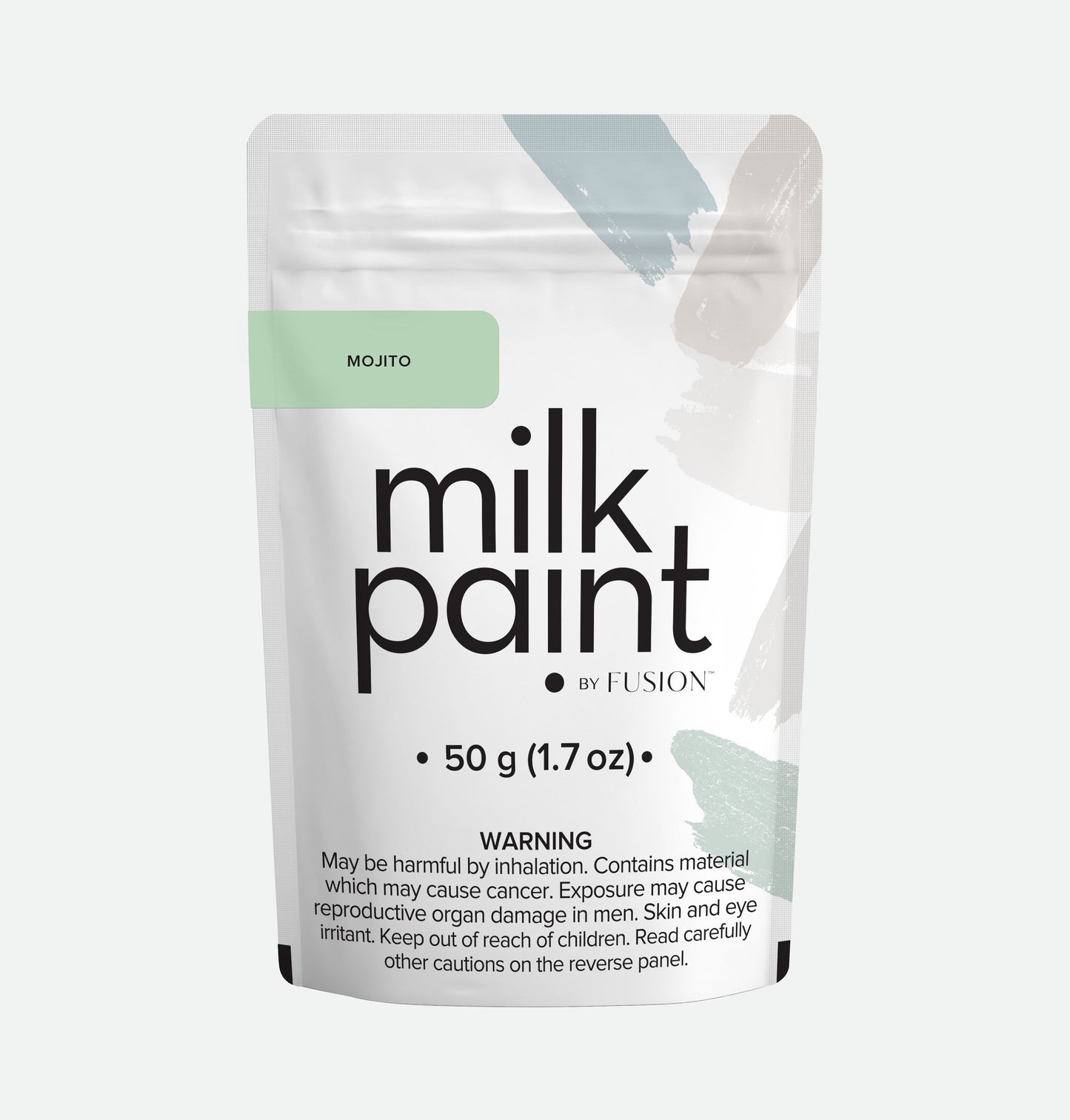 Packaging of milk paint by Fusion with a white background