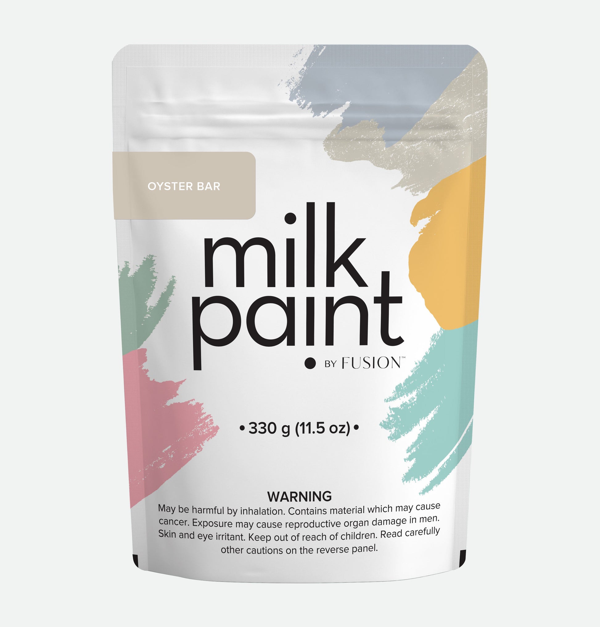 Packaging of milk paint by Fusion with colorful design on a white background