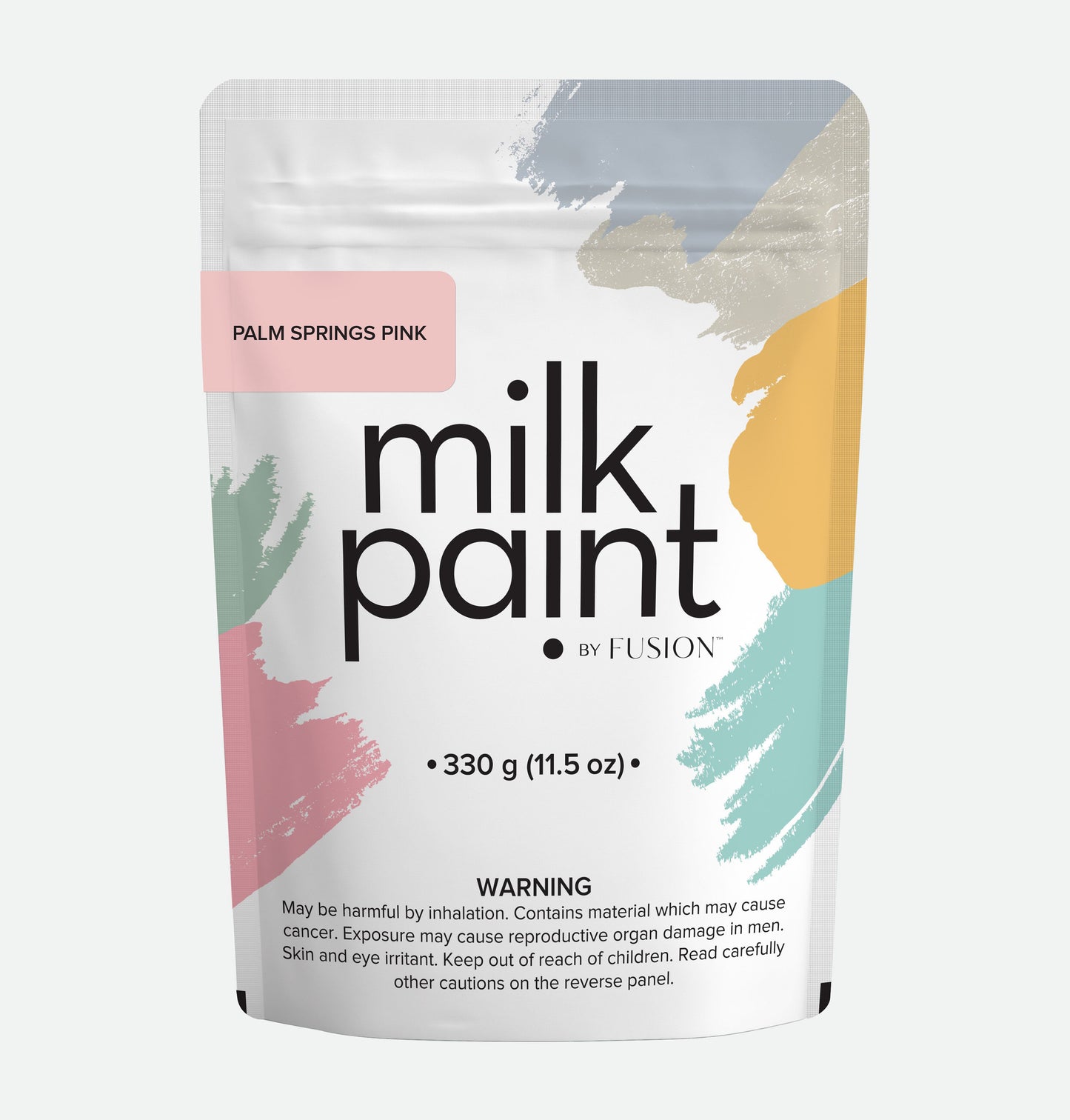 Packaging of milk paint by Fusion with colorful design on a white background
