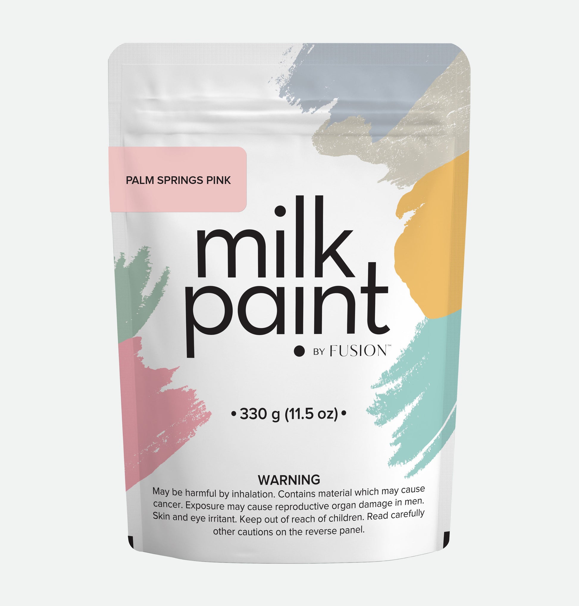 Packaging of milk paint by Fusion with colorful design on a white background