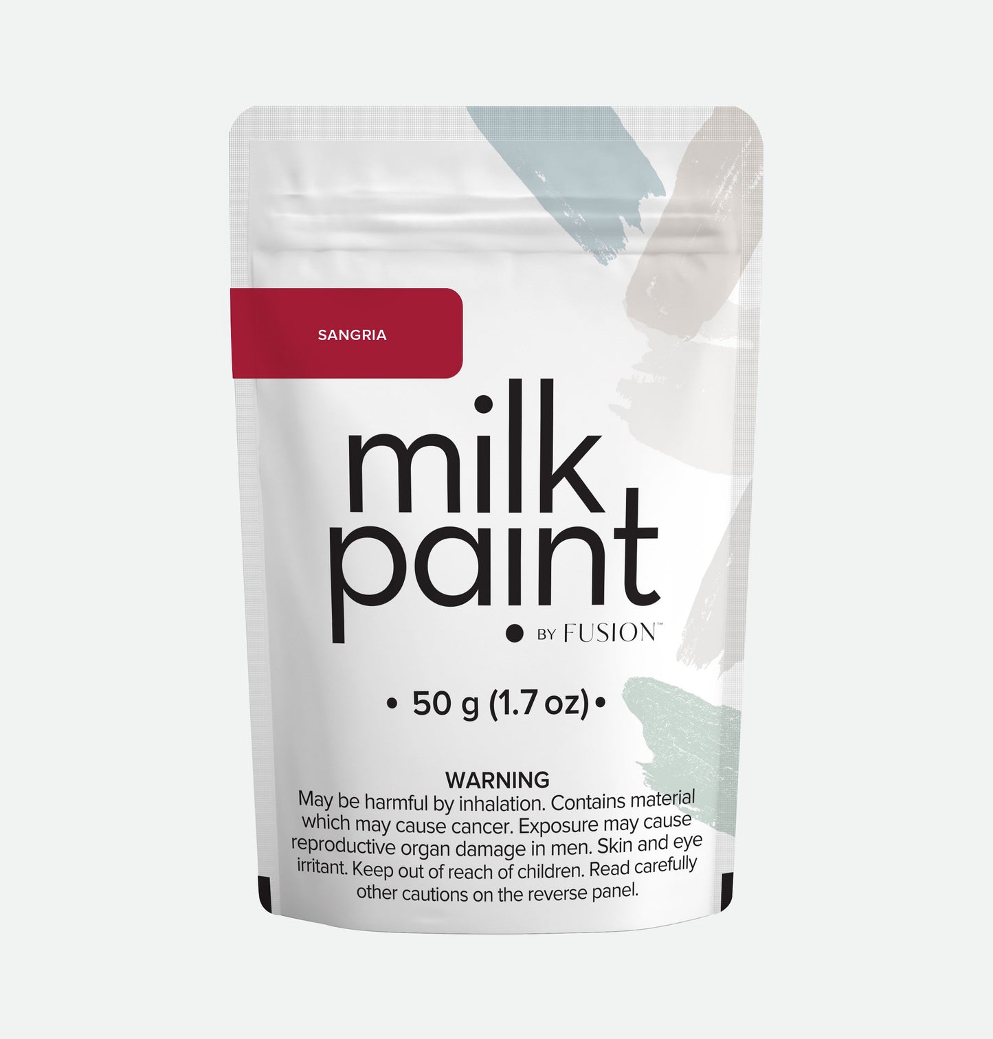 Packaging of milk paint by Fusion with a white background