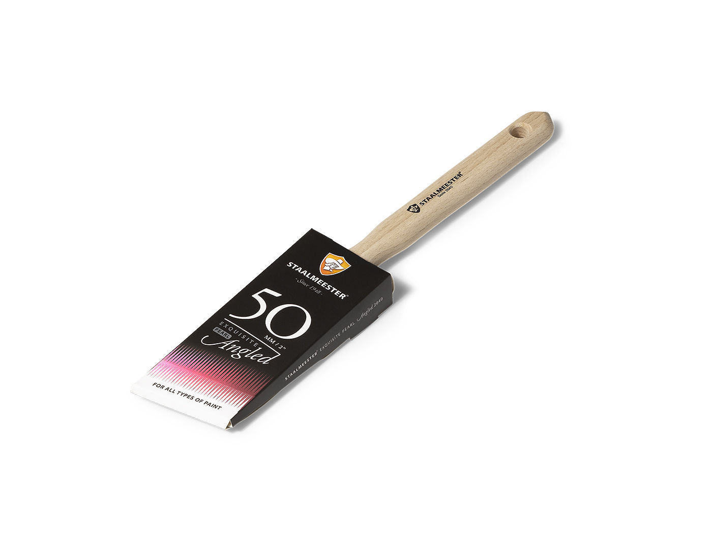 Paint brush with a branded packaging on a white background