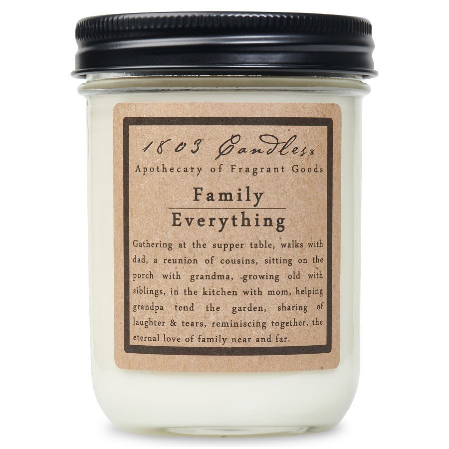 Candle jar with a label on a white background