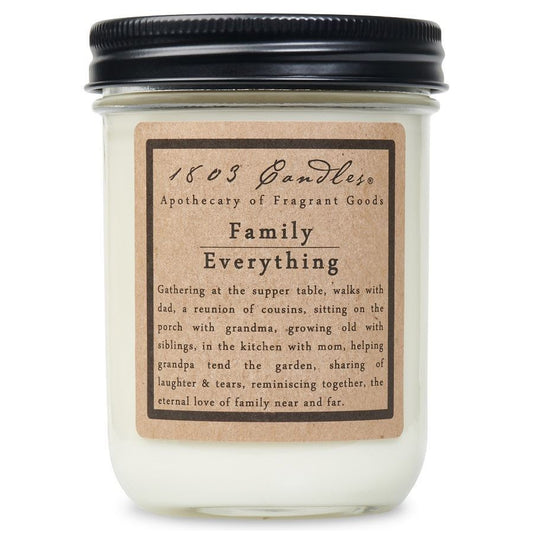 Candle jar with a label on a white background