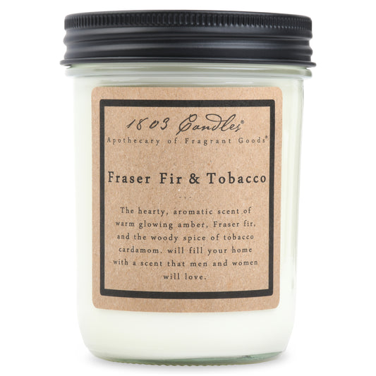 Candle jar with a label on a white background