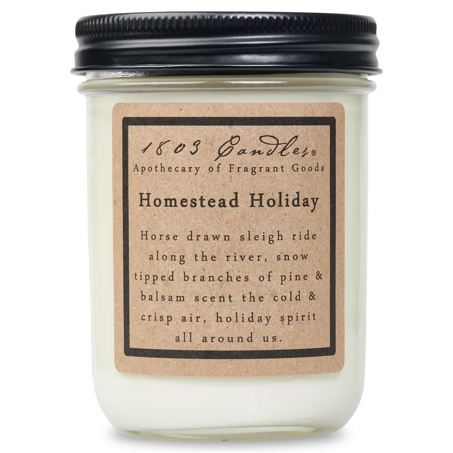 Candle jar with a label on a white background