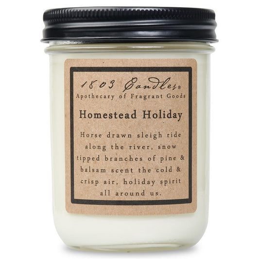 Candle jar with a label on a white background