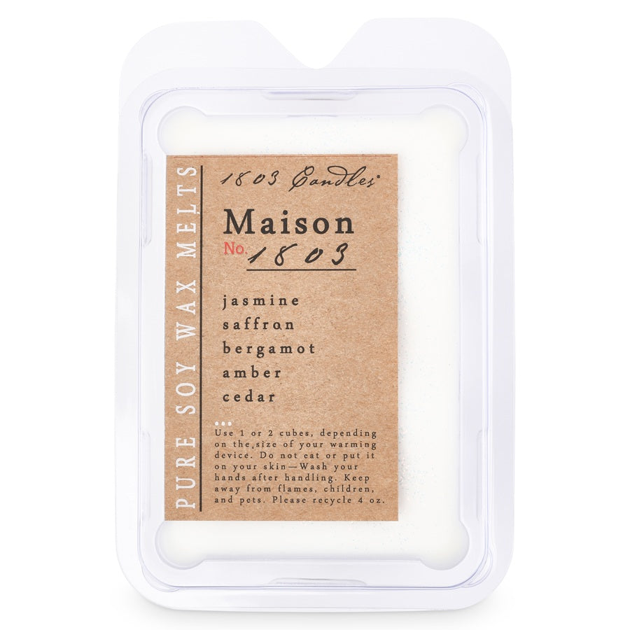 Maison 1603 candles wax melts packaging with label on a white background