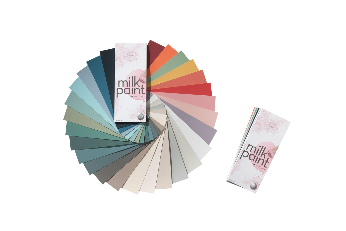Color swatch wheel with 'milk paint' labels on a white background