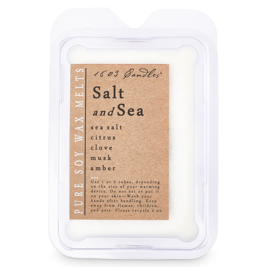 Wax melt package labeled 'Salt and Sea' with a white background
