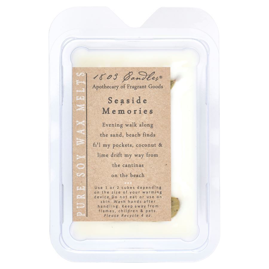 Seaside Memories wax melt packaging with text on a white background